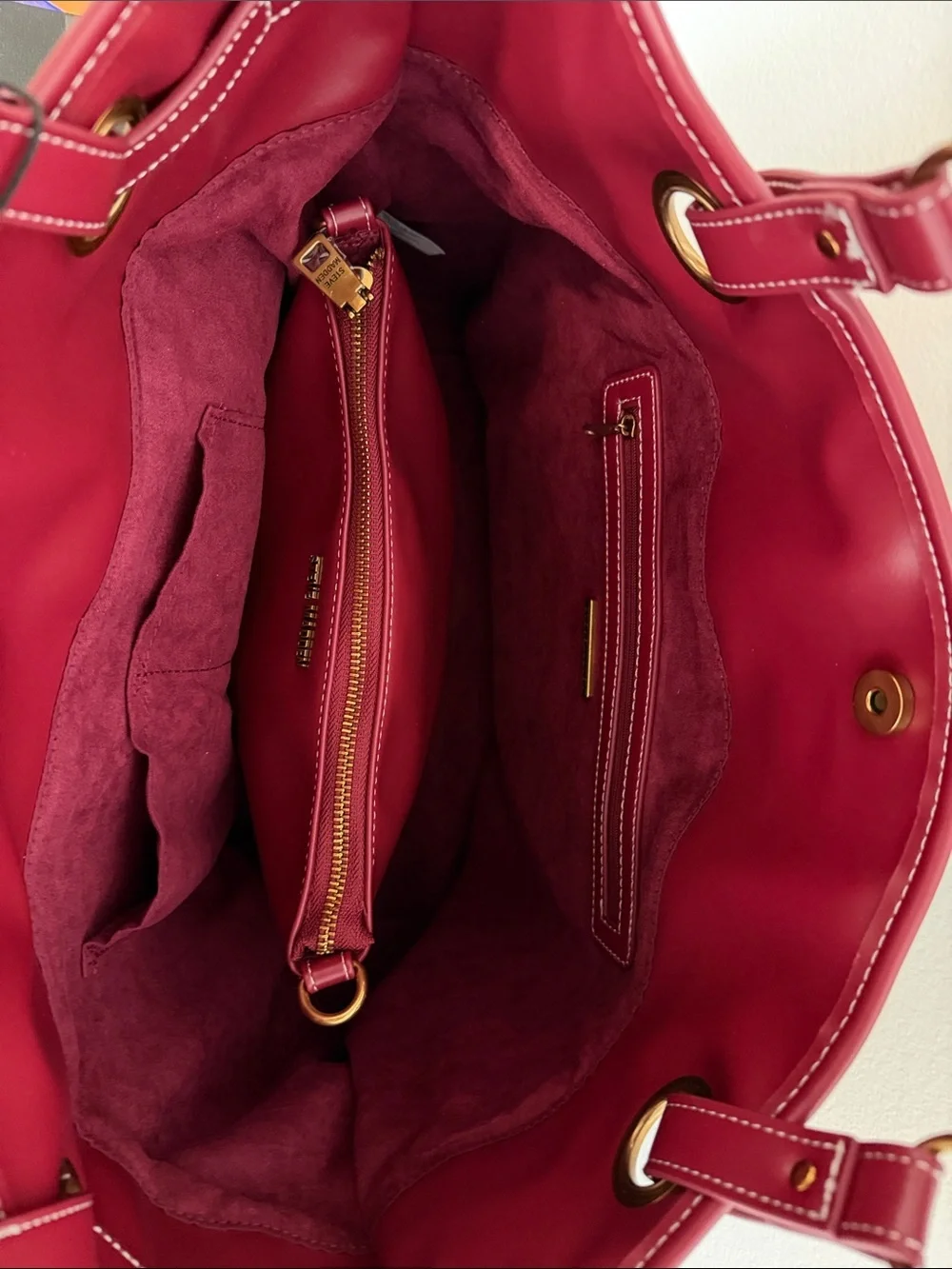 Steve Madden | Wine Canvas Boatkin Vacation Tote w/ Separate Purse & Crossbody